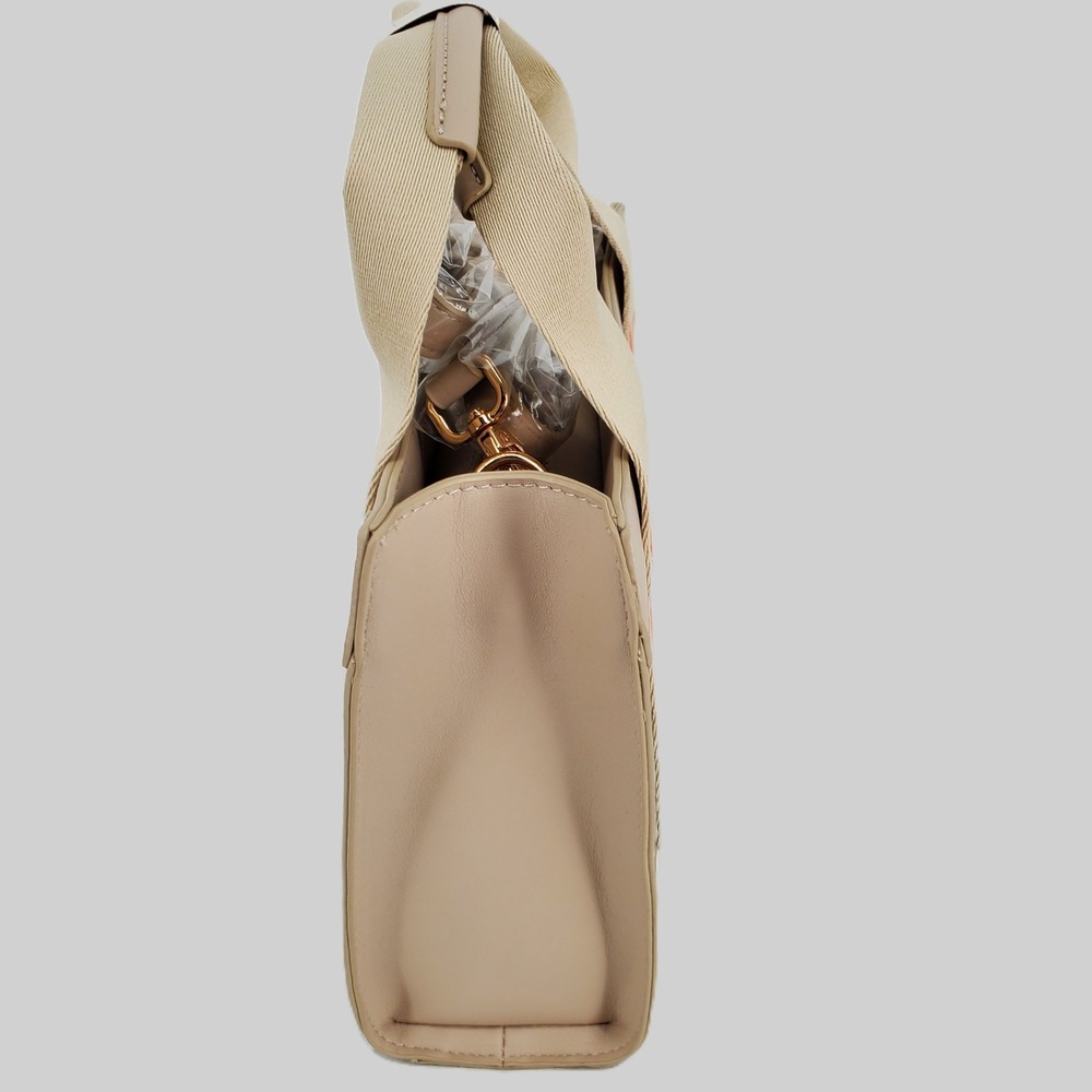 Cavalli Class Serafina Top Handle Tote Floral Print Beige Leather Canvas Bag - Picture 4 of 8